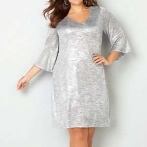Avenue women's metallic silver bell sleeve dress